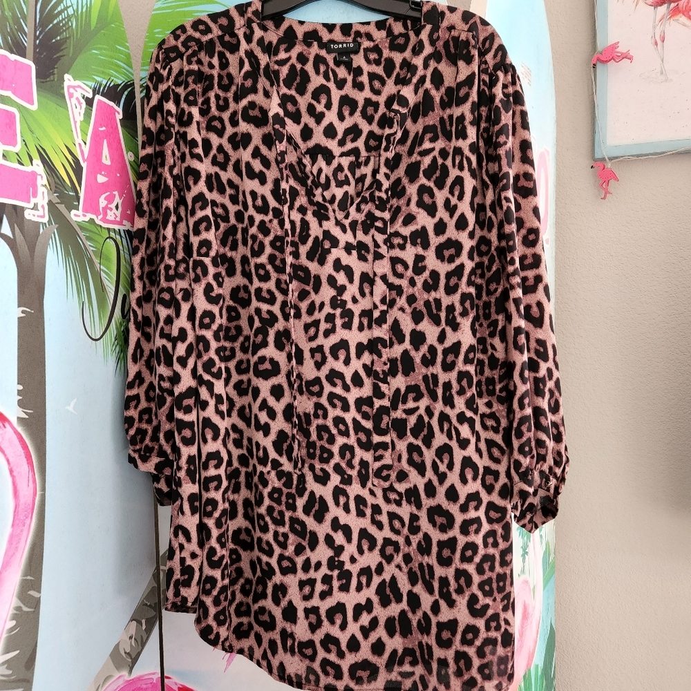 torrid Pink and Black Leopard Print Blouse